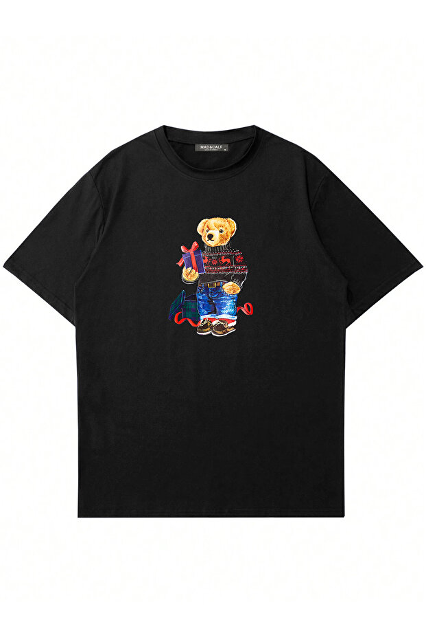 تيشيرت كبير الحجم برقبة دائرية للجنسين من Christmas Teddy مطبوع