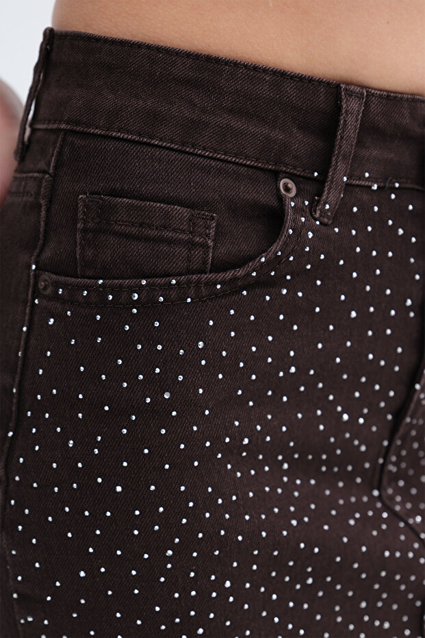 Taşlı Denim Mini Etek E1006 - 3