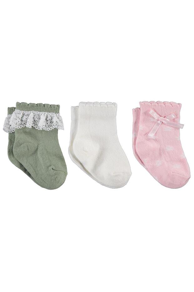 Set of 3 6-Piece Baby Girl Socks with Lace and Bow Accessories - Standard