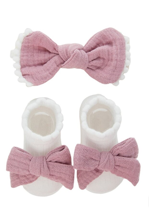 - Anika Socks & Ribbon Bow Headband Set -Dark Mauve