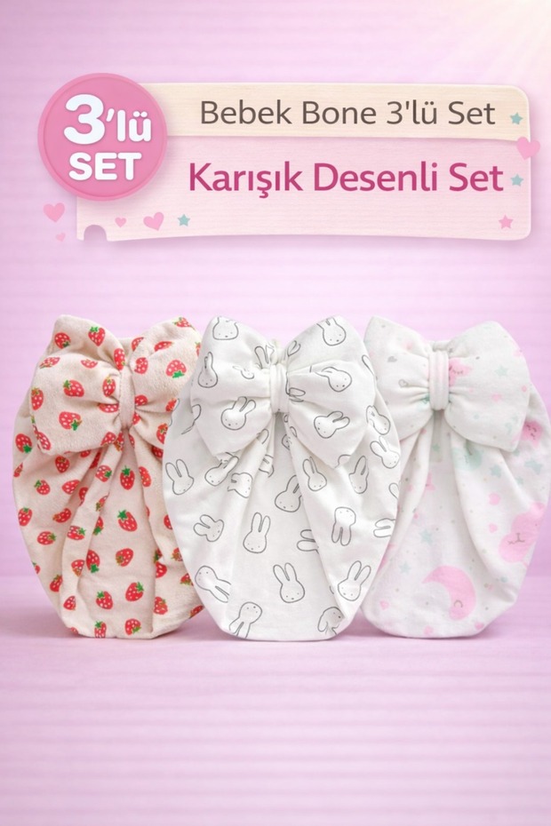 Newborn (0-12 Months) Baby Girl Double Layered Bowknot Bonnet/ Cotton Pack Baby Hair Accessories with Bowknot