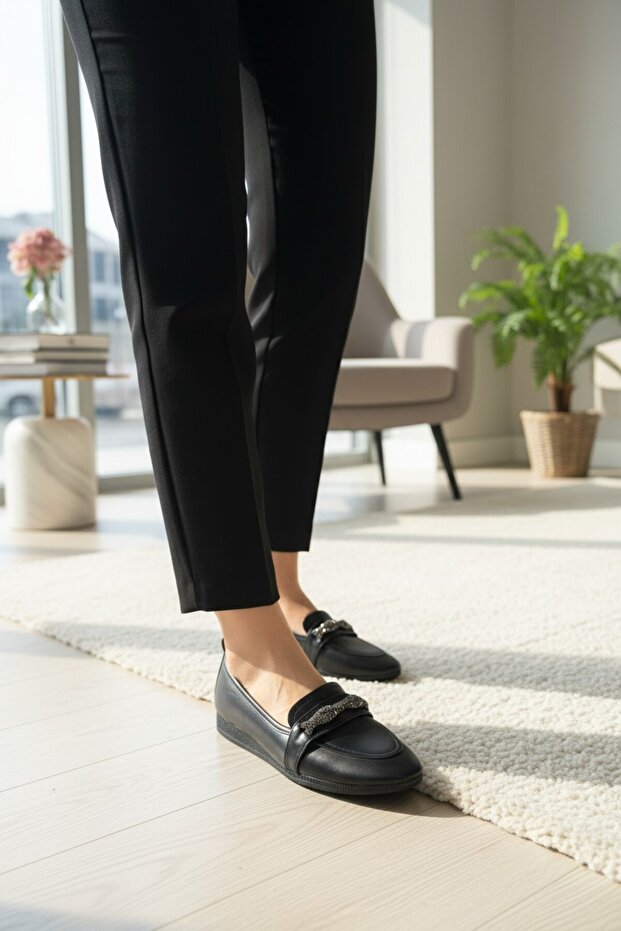 Women's Stoned Double Cross Strap Elegant Modern Ballet Flats