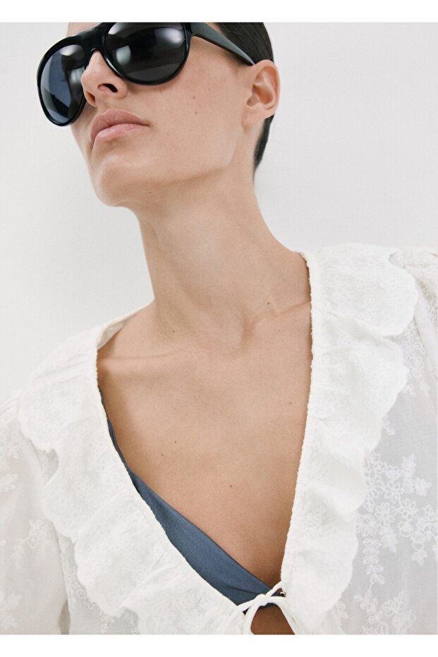 Fırfırlı işlemeli bluz - 6