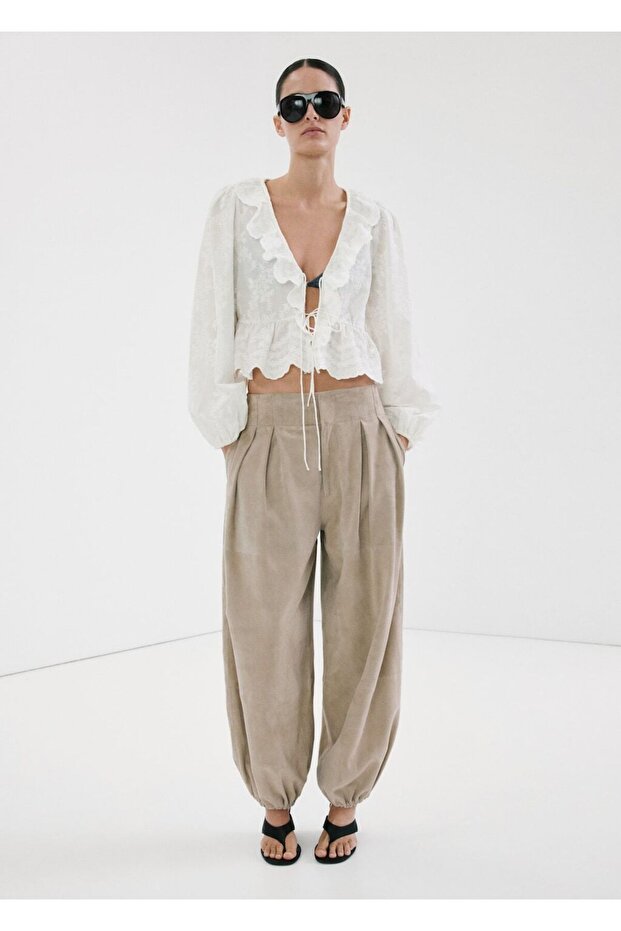 Fırfırlı işlemeli bluz - 2