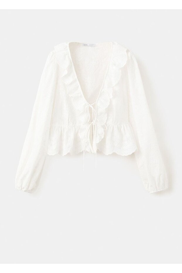 Fırfırlı işlemeli bluz - 3