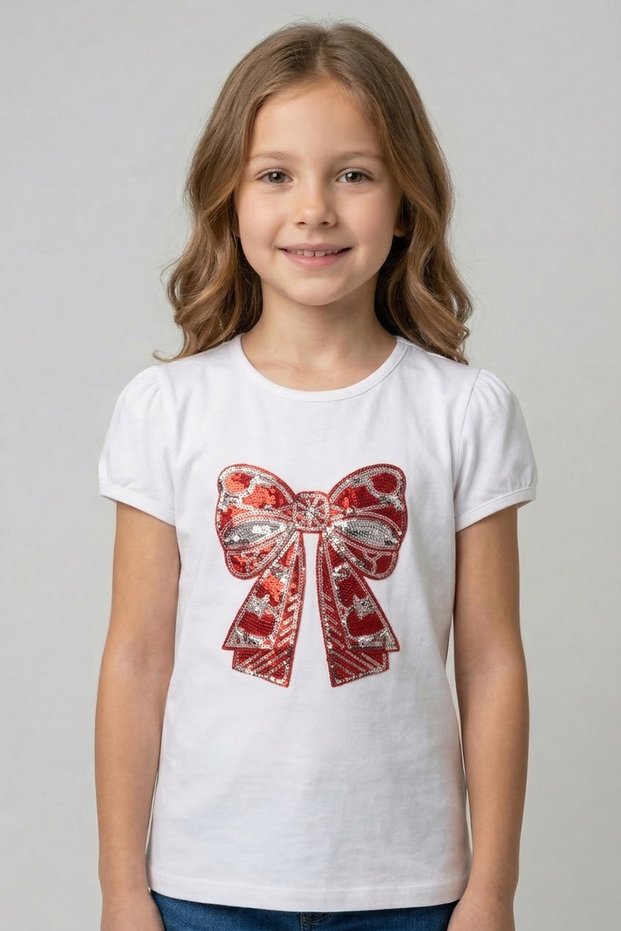 Girl's Red Ribbon Patterned T-Shirt April 23 October 29 Show T-Shirt