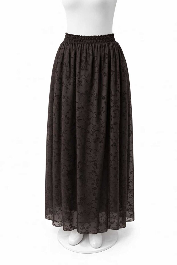 Flock Printed Tulle Fabric Lining with Elastic Waist K Belt Marked Skirt