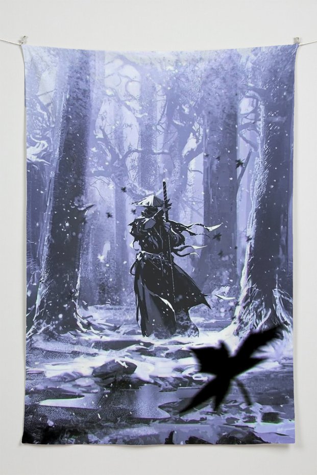 Samurai Ronin Themed Wall Covering – Large Size Tapestry Wall Art Rug Inches, Game Anime Movie Room Decor