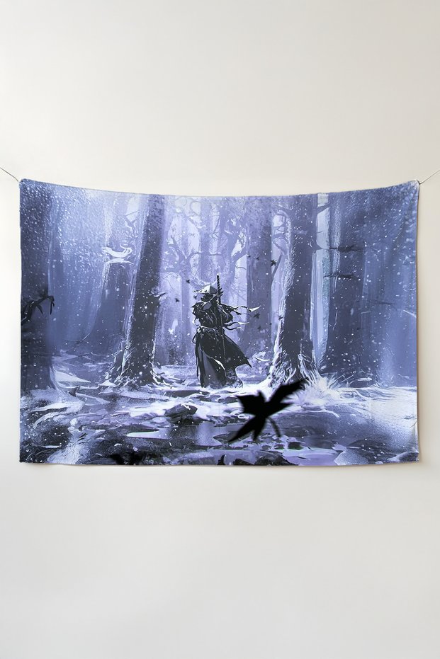 Samurai Ronin Themed Wall Covering – Large Size Tapestry Wall Art Rug Inches, Game Anime Movie Room Decor