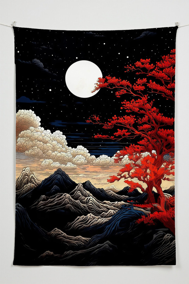 Lonely in the Moonlight Anime Wall Covering – Large Size Tapestry Room Decor High-Definition Print