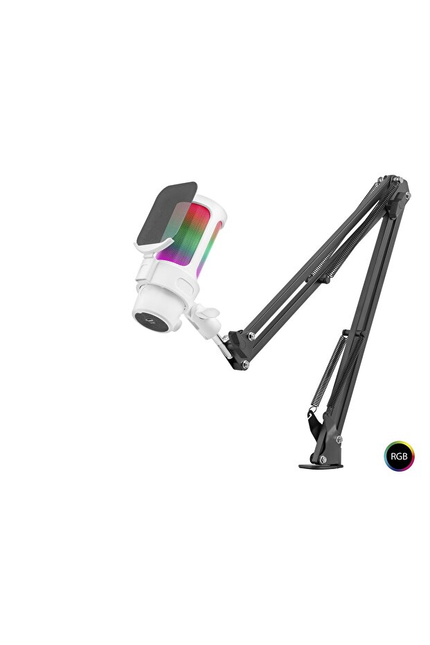 ميكروفون احترافي قابل للتعديل مع حامل طاولة RGB 192 كيلو هرتز / 24 بت من النوع C - أبيض M835W