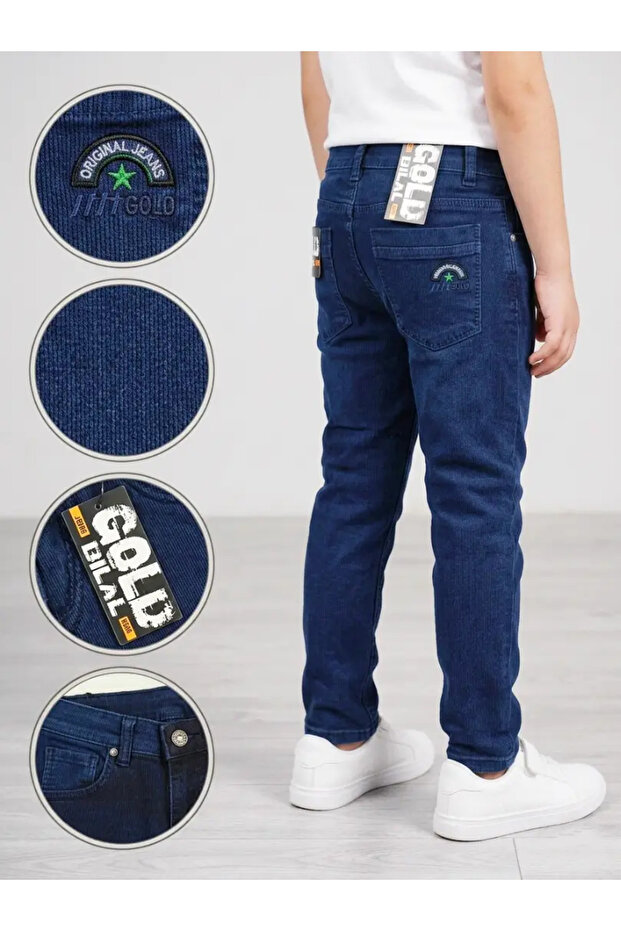 بنطلون جينز للأولاد بجيب خلفي كامل قماش قابل للتمدد مطرز 👦 👖 🌟