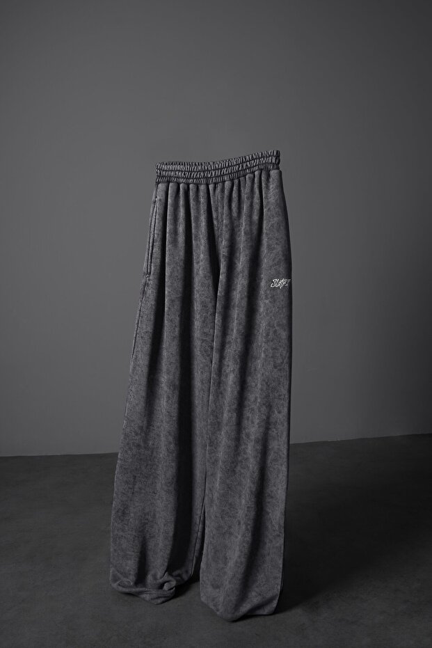 Men's Gray Basic Washed Effect Baggy Tracksuit - 4