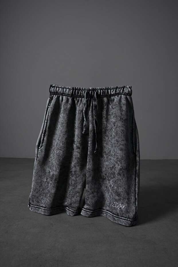 Erkek Antrasit Basic Yıkama Efektli Diz Üstü Şort - 1