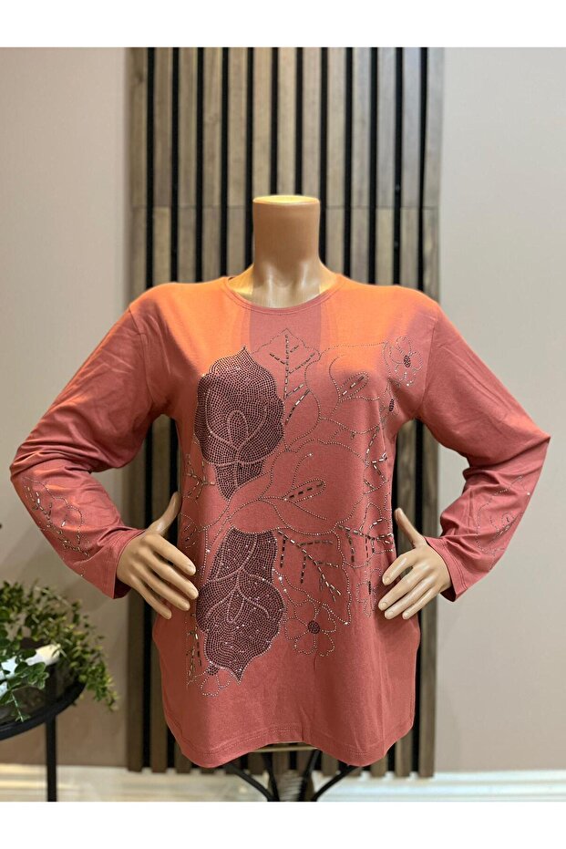 Women's Middle Age and Above Baguette Stone Mother Combed Cotton Blouse