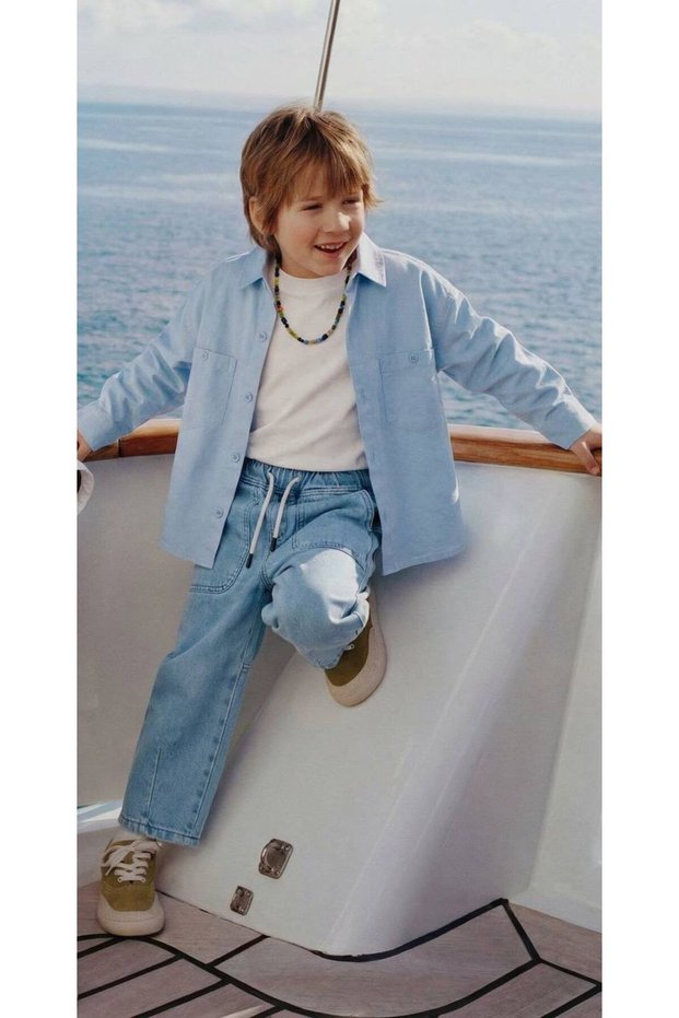 Boy's Jean Trousers Plain Blue Shirt Short-Sleeved T-Shirt 3-Piece Set
