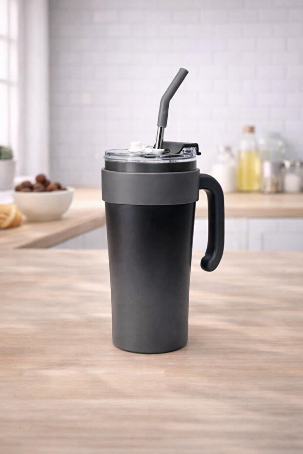 Stainless Steel Thermos Cup with Straw and Lid Portable Cold Hot Drink Mug