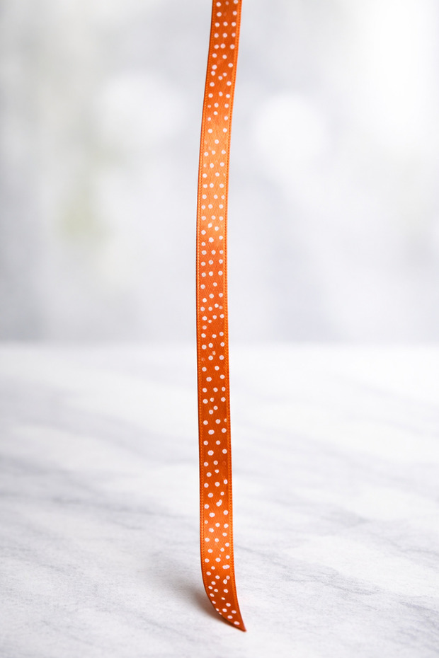 Orange Polka Dot Pcs Satin Ribbon 1 cm 10 Meters, Bohça Dowry Special Day Gift Decoration Ribbon