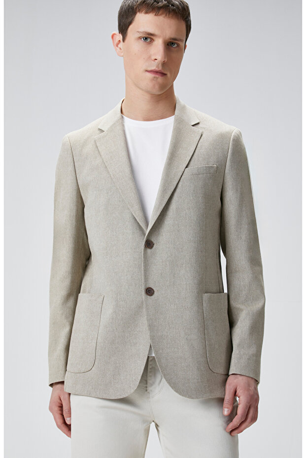 Bej Yün Karışımlı Ceket - 5