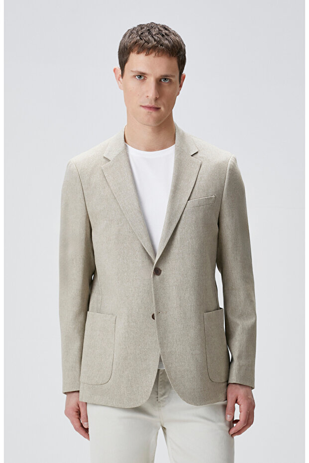 Bej Yün Karışımlı Ceket - 3