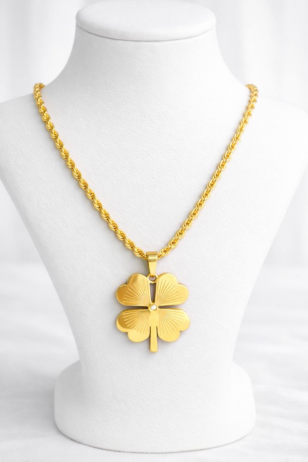Steel Clover Necklace Gold Color Lucky Clover Women's Necklace 60 cm