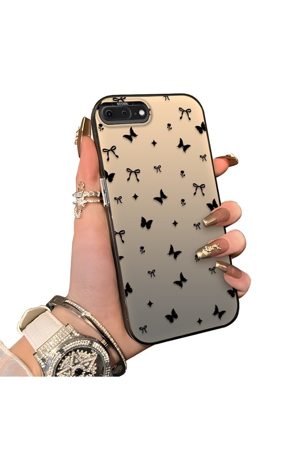 iPhone 7 Plus/8 Plus Compatible Hard Acrylic Back Silicone Edge Lens Protection Butterfly Case