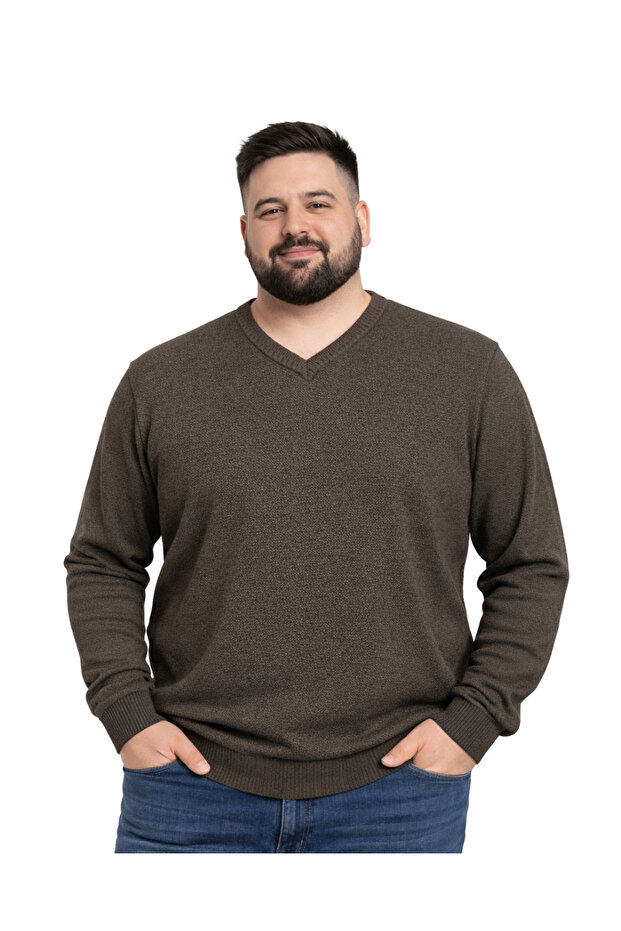 Men's Plus Size Dark Mink V-Neck Knitwear Sweater 3Xl-4Xl-5Xl-6Xl