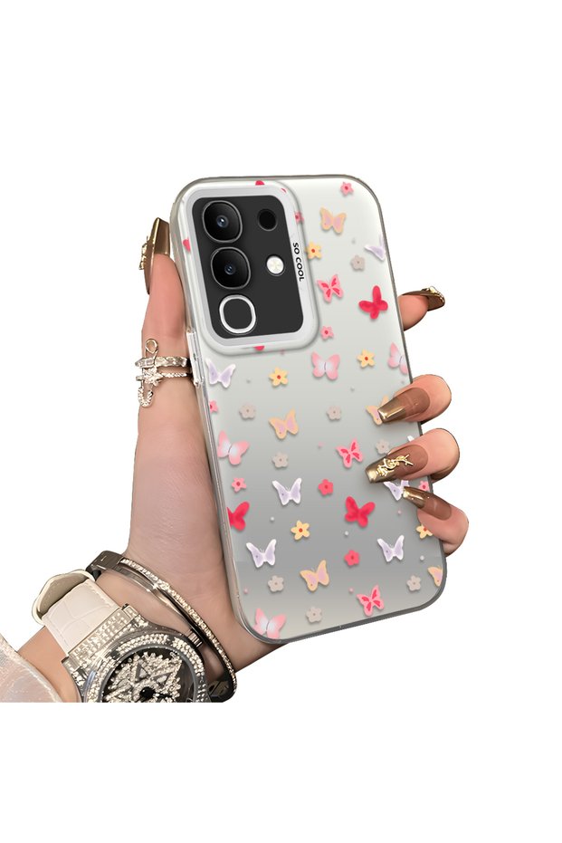 Vivo Y29 4g(V2434) Compatible Hard Acrylic Back Silicone Edge Lens Protection Butterfly Case
