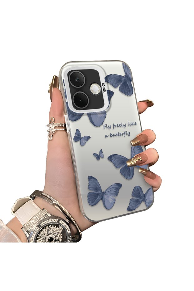 Oppo A5 Pro 4G/5G Compatible Hard Acrylic Back Silicone Edge Lens Protection Butterfly Case