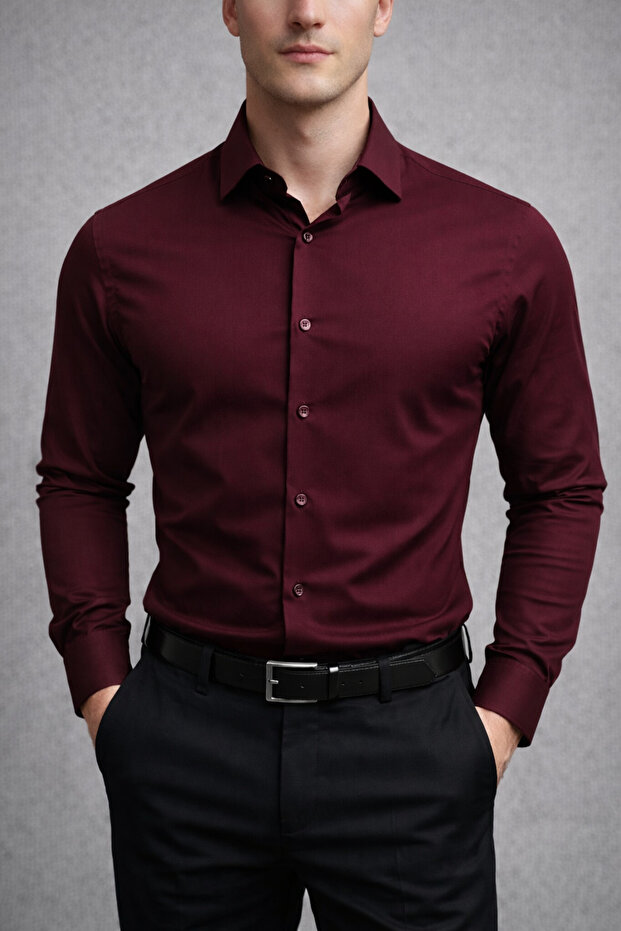 Slim Fit Long Sleeve Easy Iron Cotton Satin Men's Shirt