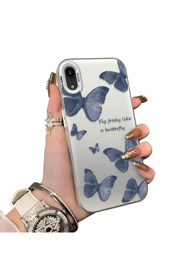 iPhone Xr Compatible Hard Acrylic Back Silicone Edge Lens Protection Butterfly Case