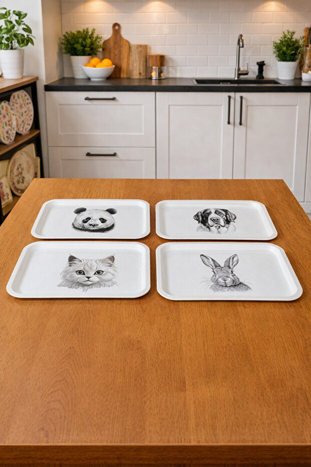 Cute Friends 4-Piece Presentation Tray Set | 4 Piece Tea and Coffee Serving Tray Set | 31X21 cm