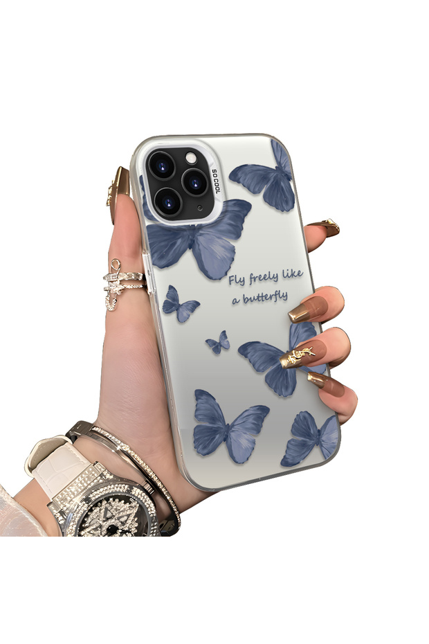 iPhone 11 Pro Compatible Hard Acrylic Back Silicone Edge Lens Protection Butterfly Case