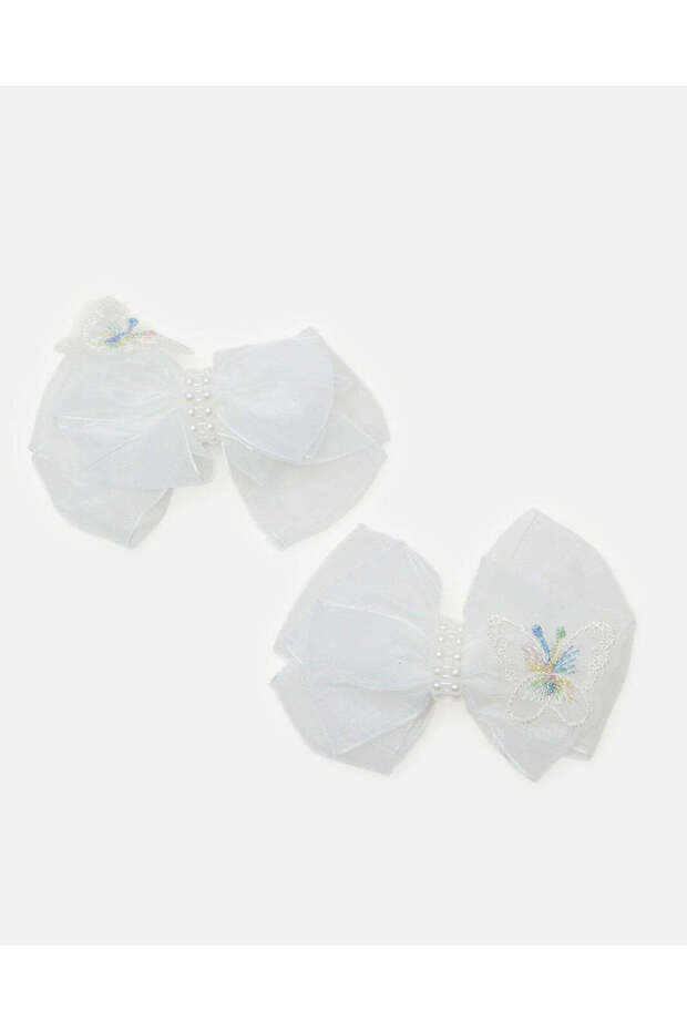 Girls White Bow Hair Clip Set (2 Piece)