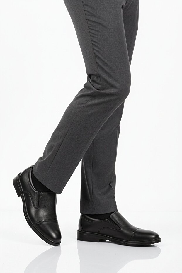 Black Genuine Leather Laceless Gel Sole Men's Classic Shoes