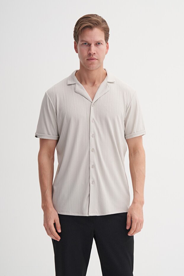 Men's Regular Fit Knitted Short Sleeve Shirt 20410 A.Grey