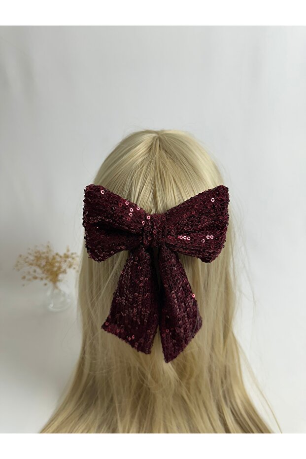 Burgundy Sequin Bow Automatic Buckle