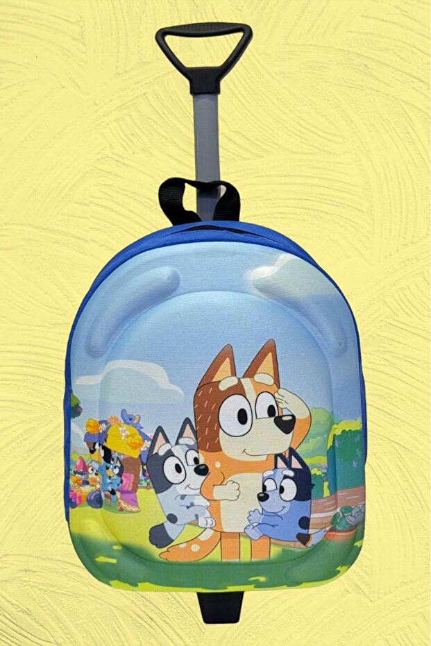 Kindergarten Nursery Children's Themed Bluey 3D Color Printed Squeegee Wheeled School Bag and Backpack