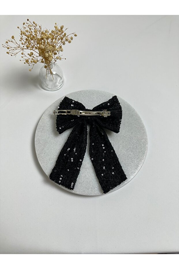 Black Sequin Bow Automatic Buckle - 4