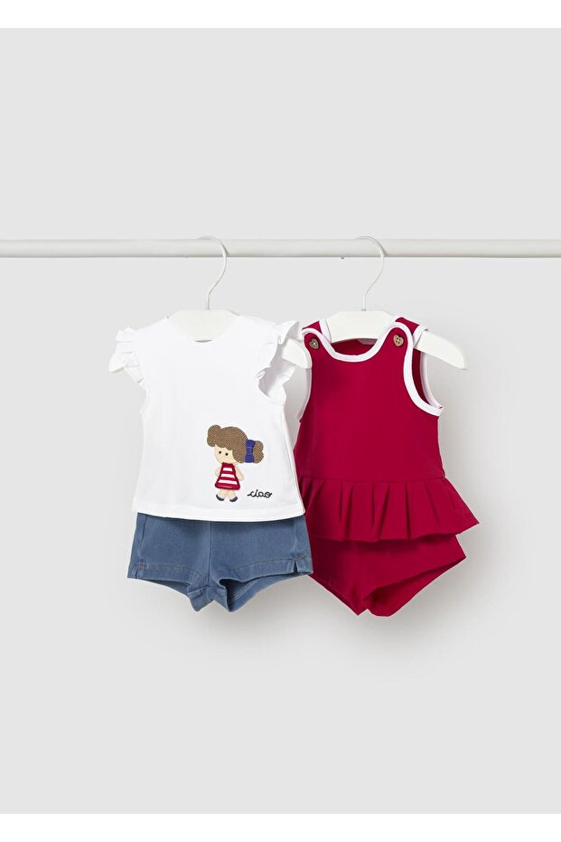Newborn Baby Girl Combed Cotton Shorts Set 4-Piece Red