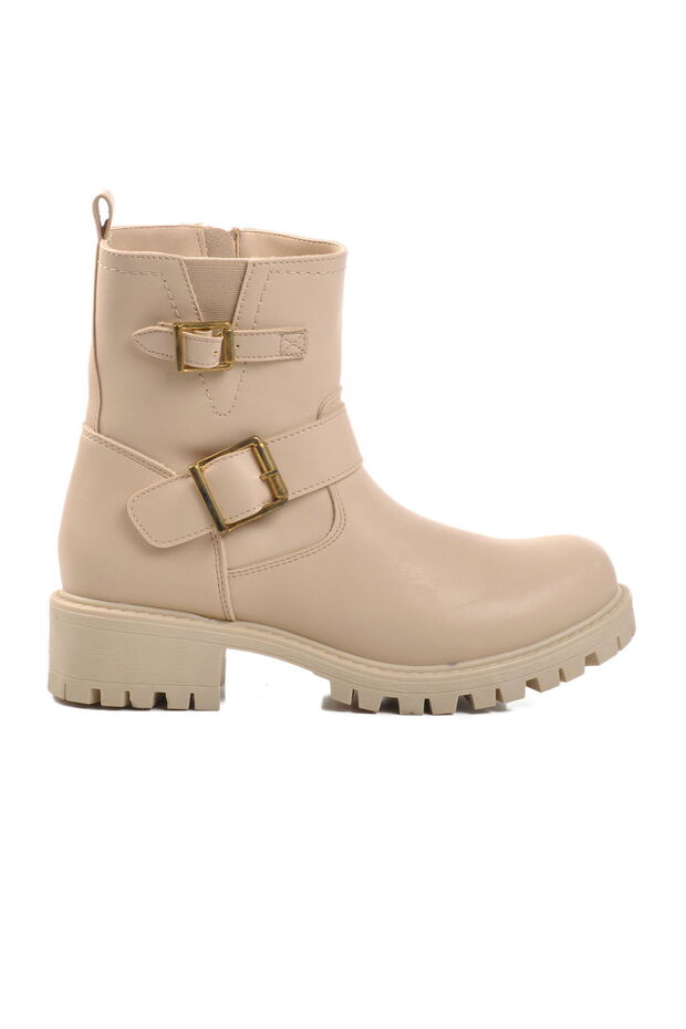 Beige Zippered Women's Biker Boots