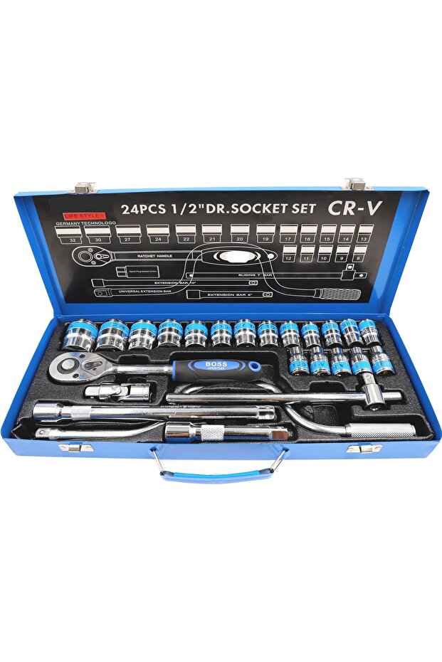 Boss Lifestyle 24 Pieces Socket Set 1/2" Master Drive CRV Impact Socket Set