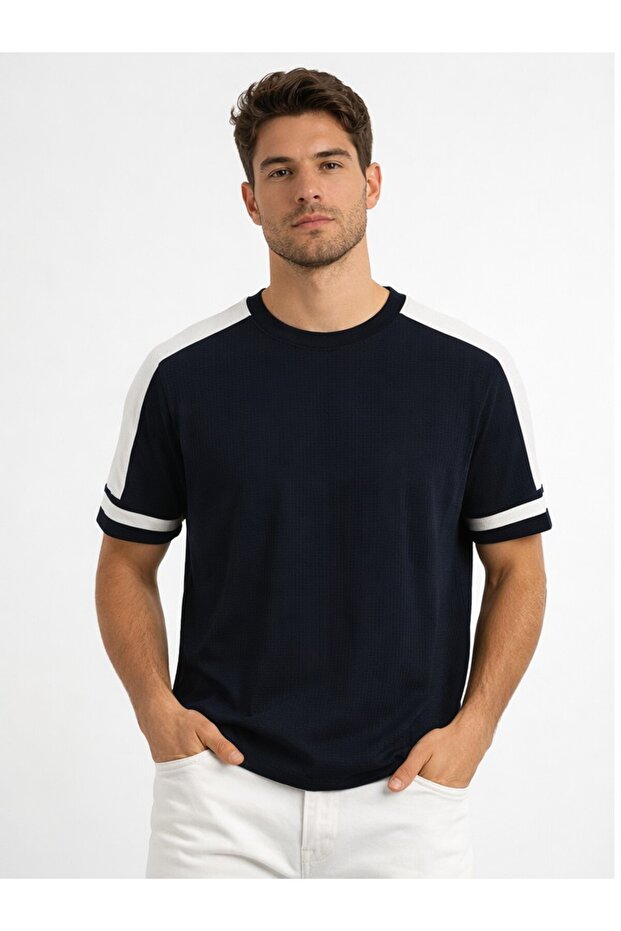 Knitwear Crew Neck T-Shirt Men's 34045 Navy Blue