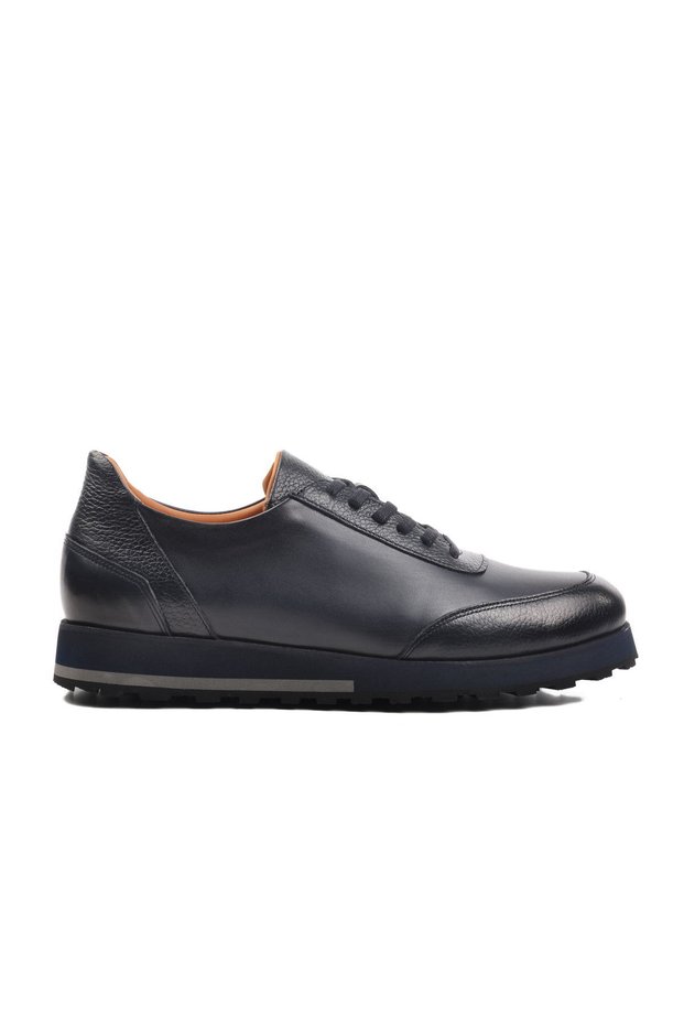 Navy Blue Genuine Leather Men's Casual Shoes Premium