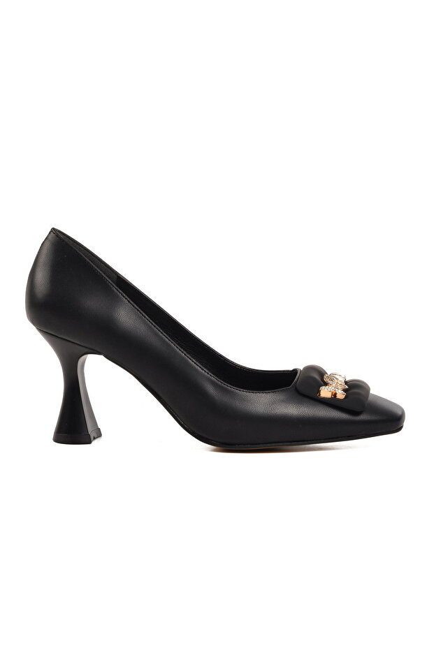 Black Leather Women's High Heeled Shoes