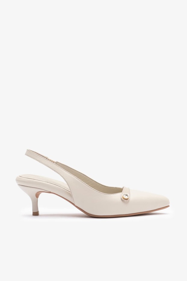 Raven Cream Leather Women Heeled Shoes