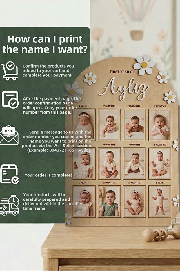 Daisy Baby First Year Photo Board, 12 Month Photo Frame, First Year Photo Board