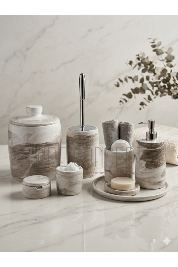Brown Marble Look Bathroom Set