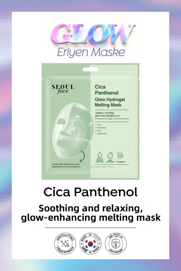 Seoul Face Cica Panthenol Hydrogel Soothing and Relaxing Moisturizing Melting Korean Mask 34 Gr