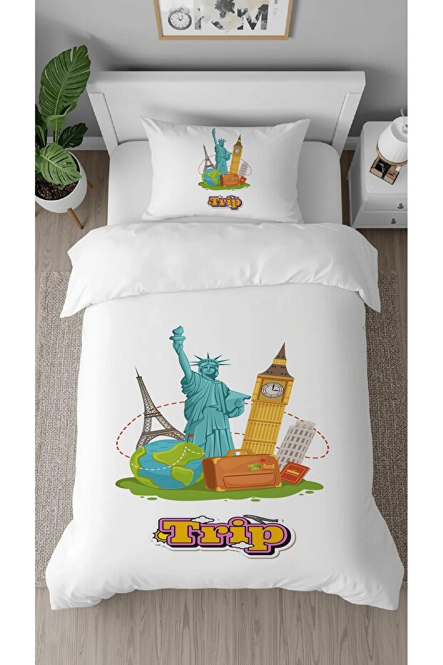 World Travel Cities Paris Patterned Design Digital Printed Special Design Sheetless Duvet Cover Set